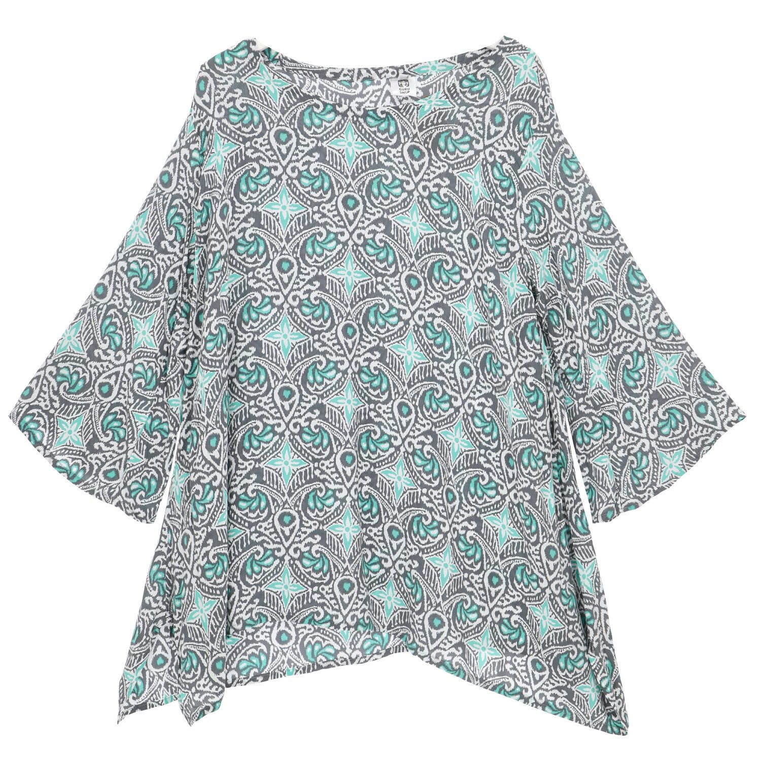 Guru-Shop Longbluse Tunika mit Trompetenärmeln für starke Frauen,.. Festival, Ethno Style, Hippie, alternative Bekleidung