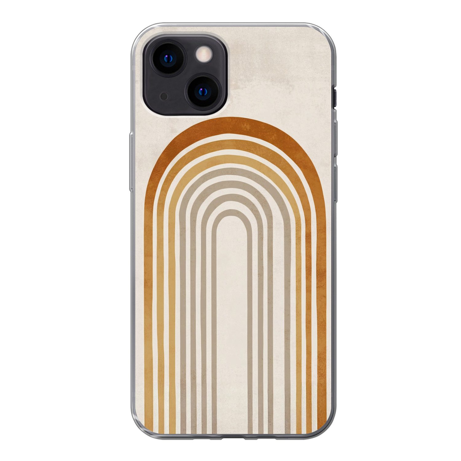 MuchoWow Handyhülle für Apple iPhone 13 mini Minimalistisch - Schleife - Linien - Beige, Smartphone-Bumper, Print, Handy Schutzhülle Dünn