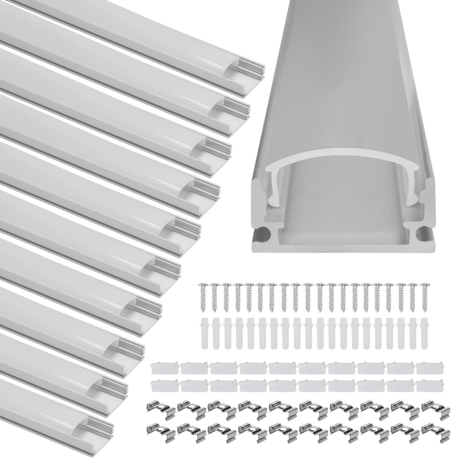 10x Profil Schiene Aluminium 1m Strip LED LED-Stripe-Profil Clanmacy LED