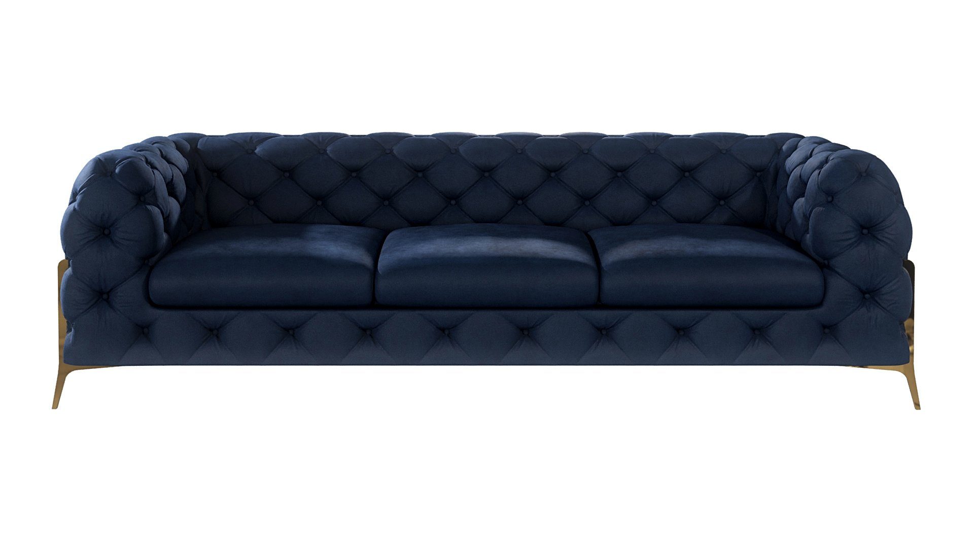 S-Style Möbel Chesterfield-Sofa 3-Sitzer Ashley mit Goldenen Metall Füßen, mit Wellenfederung