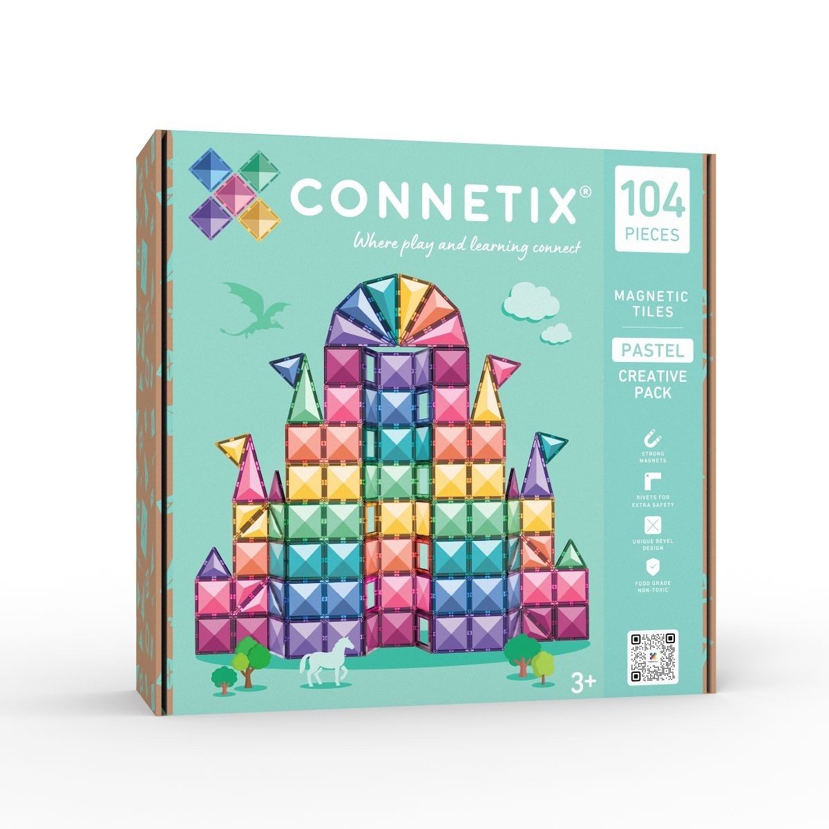 Connetix Pastel Creative Pack, 104 Teile, Pastellfarben, MINT, ab 3 Jahren Magnetspielbausteine