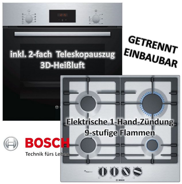 BOSCH Backofen-Set HERDSET Backofen mit Einbau Gas-Kochfeld Edelstahl – autark 60 cm Neu