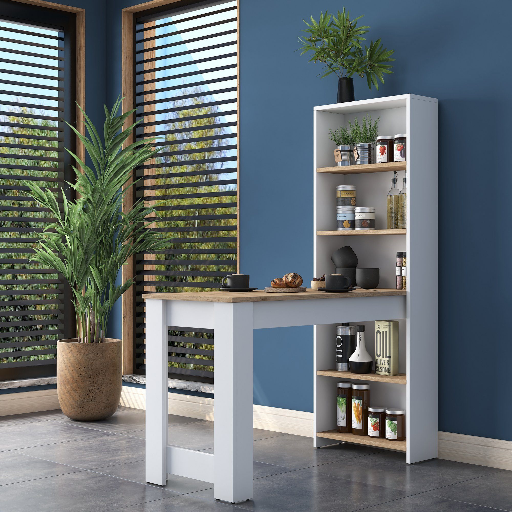 Skye Decor Küchentisch 100% MELAMINE COATED PARTICLE BOARD, 153,6 cm x 53,8 cm x 120 cm N1807 (1-St., 1 Tisch), Skandinavisches Design Platzsparende 2-in-1 Lösung Kombination