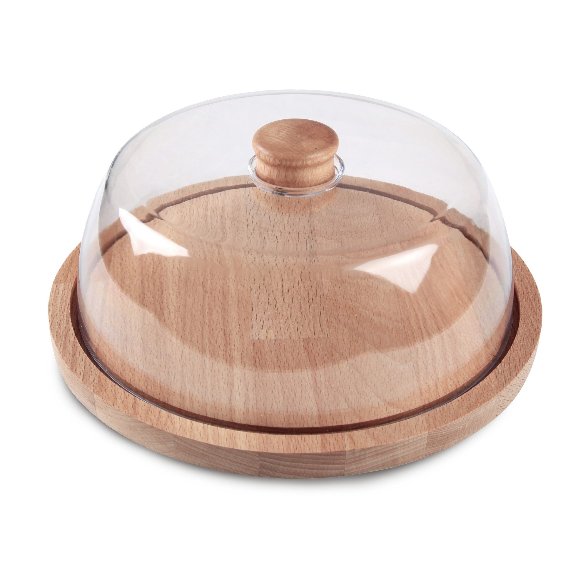Bestlivings Kuchenplatte mit Abdeckung Ø24xH12 cm, Buchenholz, Käse- und Servierplatte, Haube (BPA-frei und lebensmittelecht)