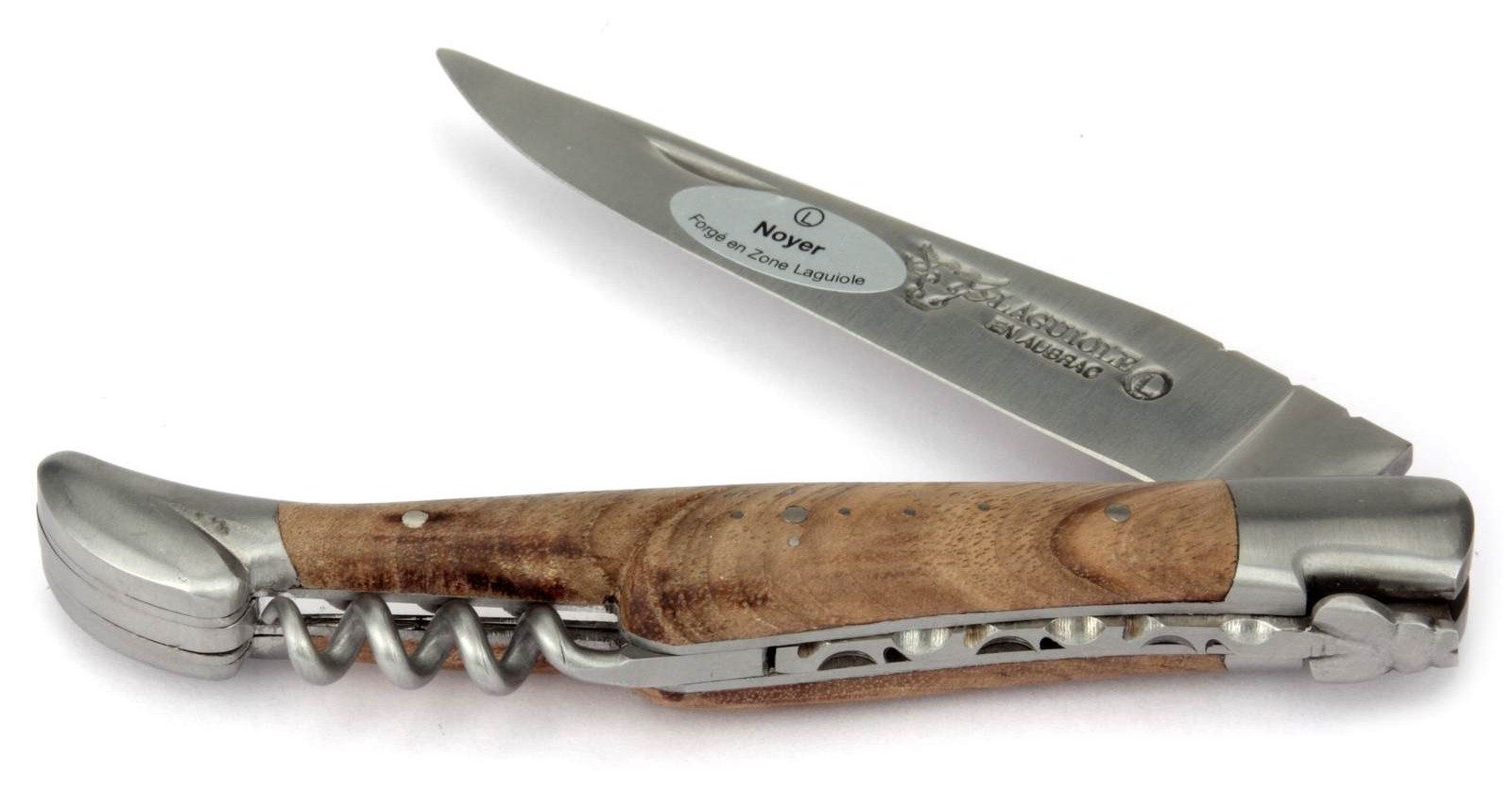 Laguiole en Aubrac Taschenmesser L0312NOIF, Griff 12cm Nussbaum - Korkenzieher - Klinge Backen Stahl satiniert
