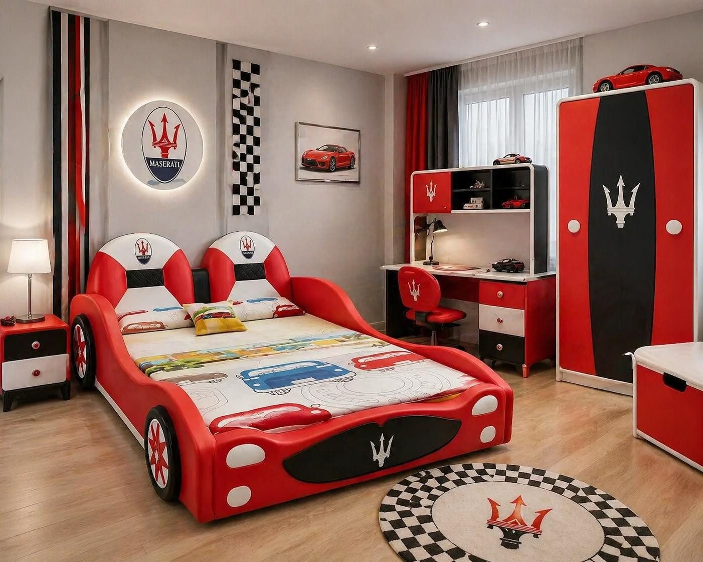 JVmoebel Autobett Rotes Kinderbett Auto Bett für Jungen LED Kinderbetten, Made in Europa