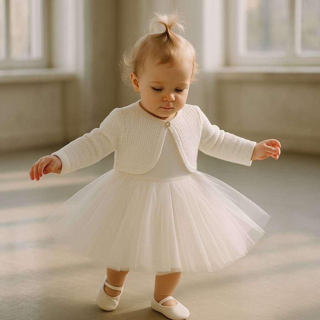 Lorey Medtec Taufkleid Prinzessin Kleid mit Jacke, Party Kleid, Spitze, 100% Baumwolle, Weiß (Kleid + Jacke) Spitze, Tüll