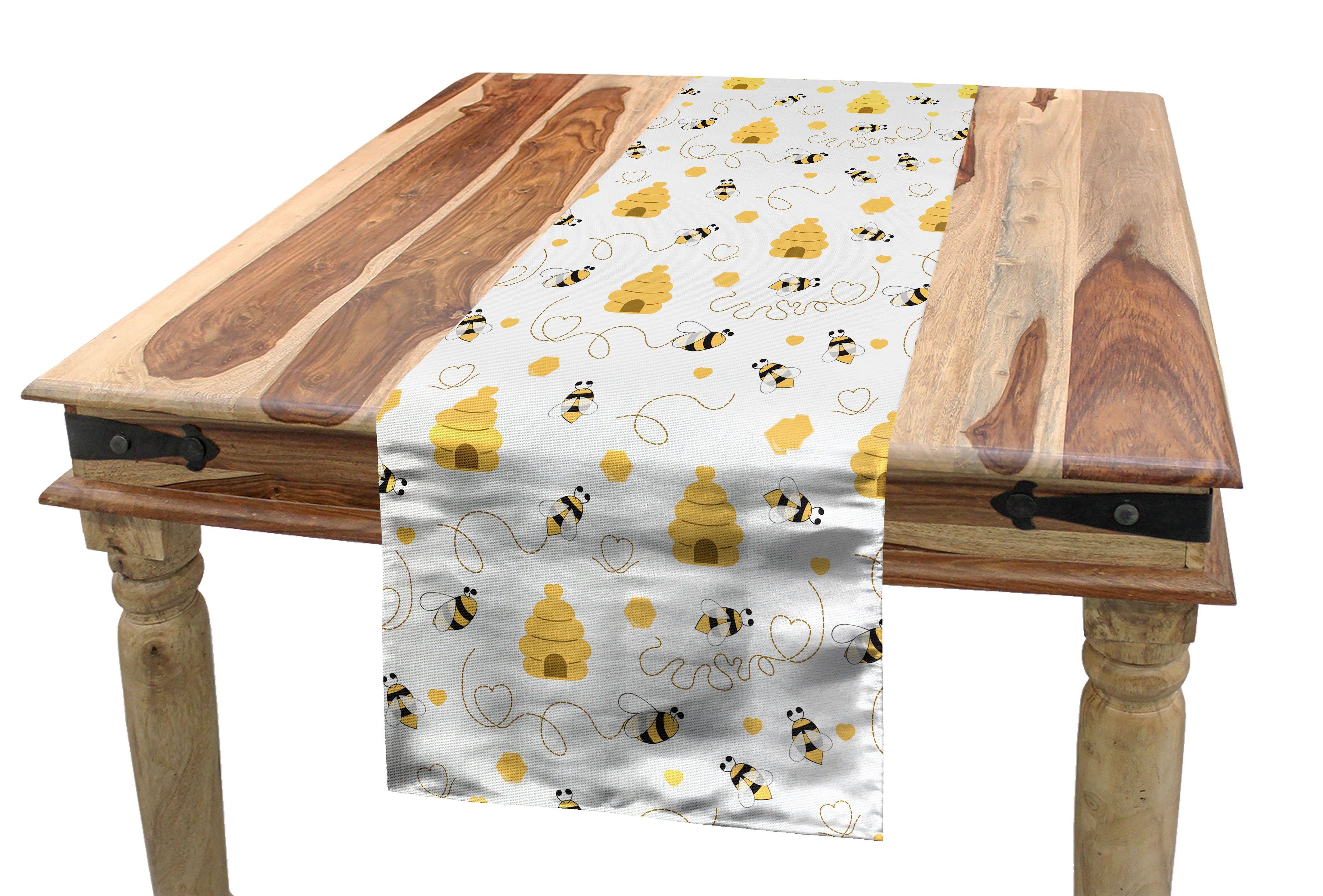 Abakuhaus Tischläufer Esszimmer Küche Rechteckiger Dekorativer Tischläufer, Biene Fliegen Bugs Herzen Beehives