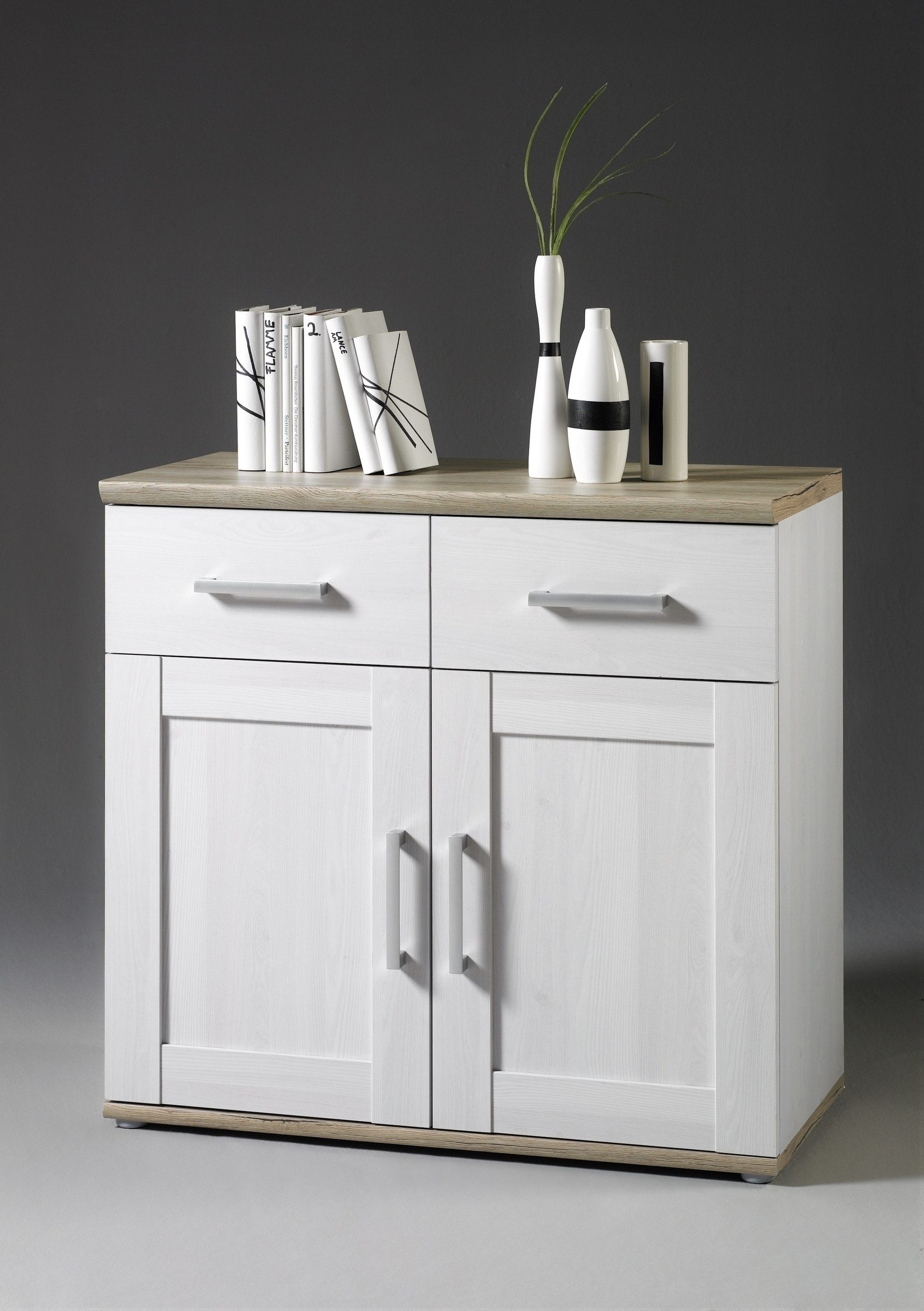 PREISBRECHER Kommode Romance, 2 Türen, 2 Schübe, Sibiu Lärche / San Remo Hell - 93x88x45cm (BxHxT)