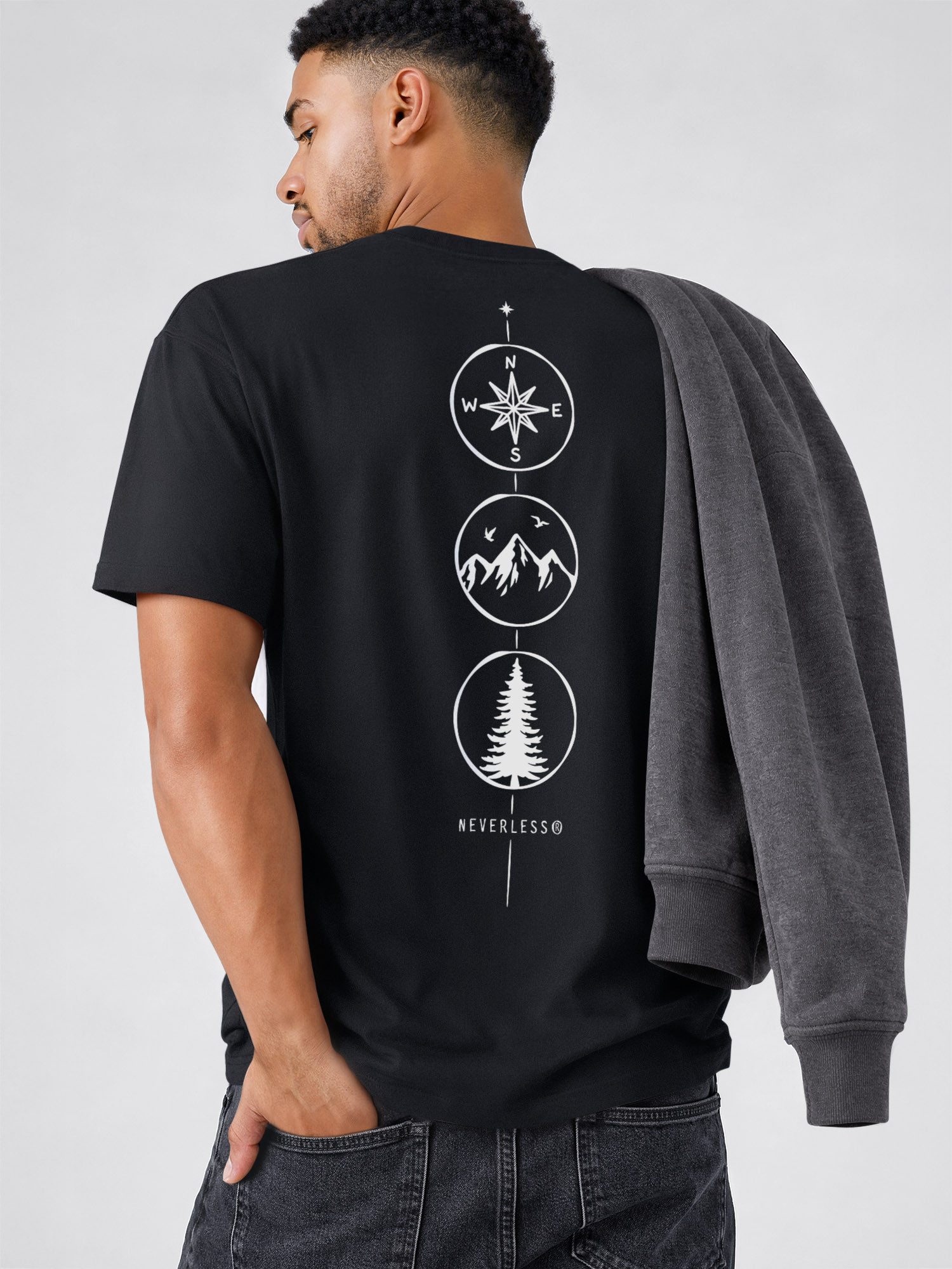 Neverless Oversize-Shirt Herren T-Shirt - Kompass Outdoor - Relaxed Fit Sommer Fashion mit Print – Bild 5 von 5
