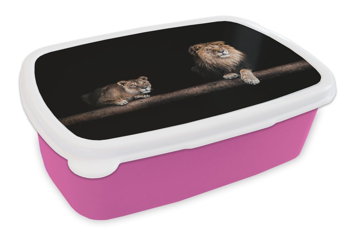 MuchoWow Lunchbox Löwen - Licht - Porträt, Kunststoff, (2-tlg), Brotbox für Erwachsene, Brotdose Kinder, Snackbox, Mädchen, Kunststoff rosa