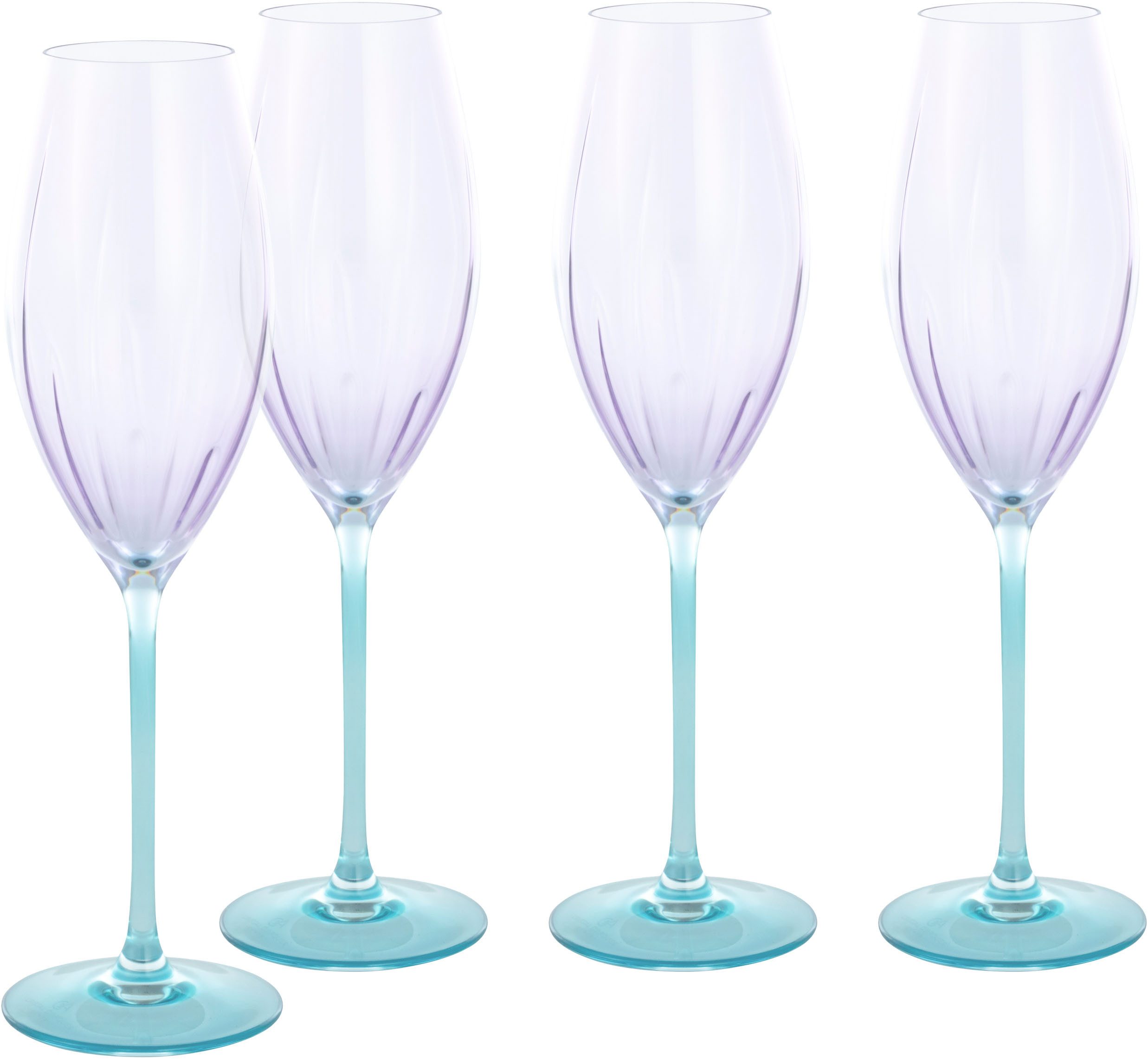 CreaTable Sektglas Swirly Spring, Sektgläser-Set, 4-tlg., 4-tlg., Glas, Rillen Relief, Modern, Sommerlich, Leicht