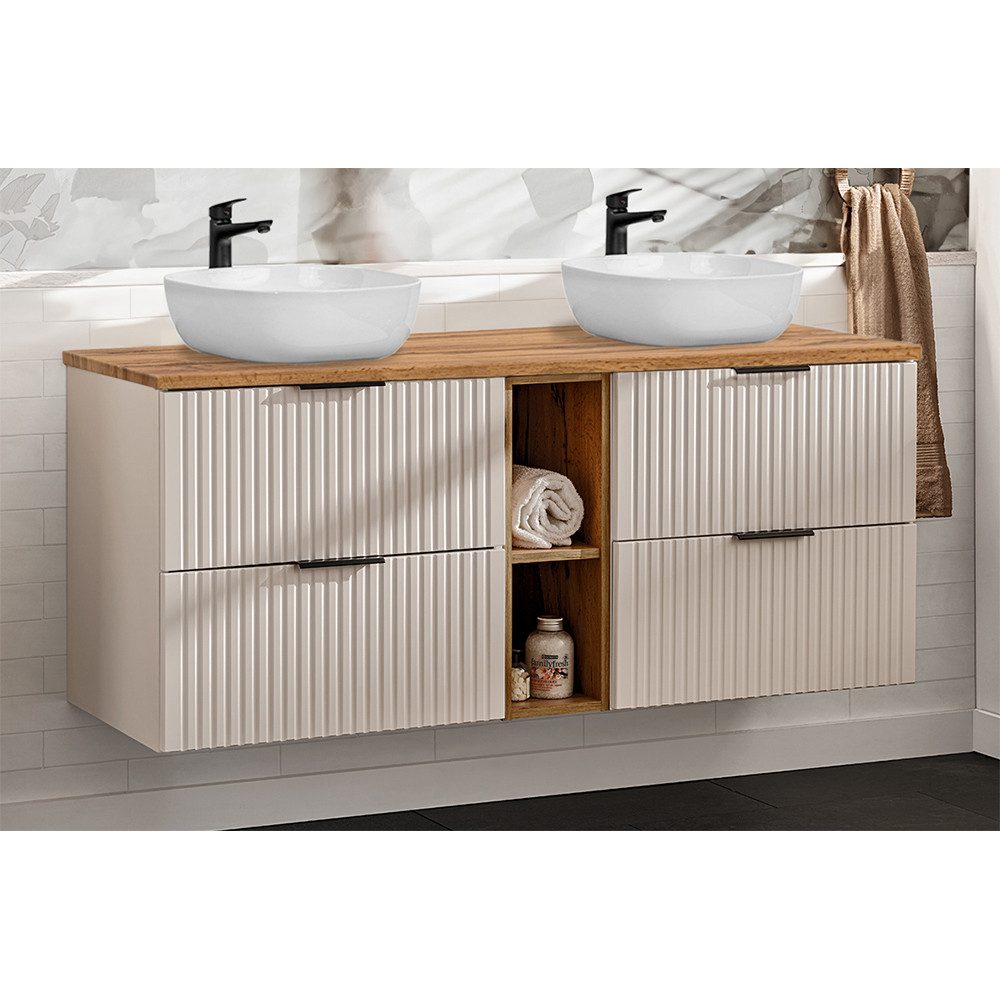 Lomadox Doppelwaschtisch ADELAIDE-56-CASHMERE, 140cm Waschtisch mit Aufsatz günstig online kaufen