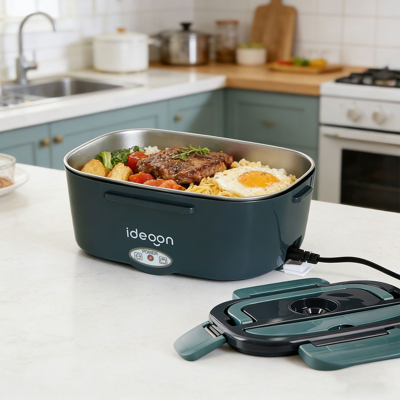 shop'n smile ideoon Elektrische Lunchbox Elektrische Lunchbox 60W 1,5L Warmhaltebox Edelstahl Speisenwärmer, (1-tlg., 1er-Set & 2er-Set), Edelstahlbehälter, Isoliertasche, Besteckset/ in 30 Min. auf 65 °C