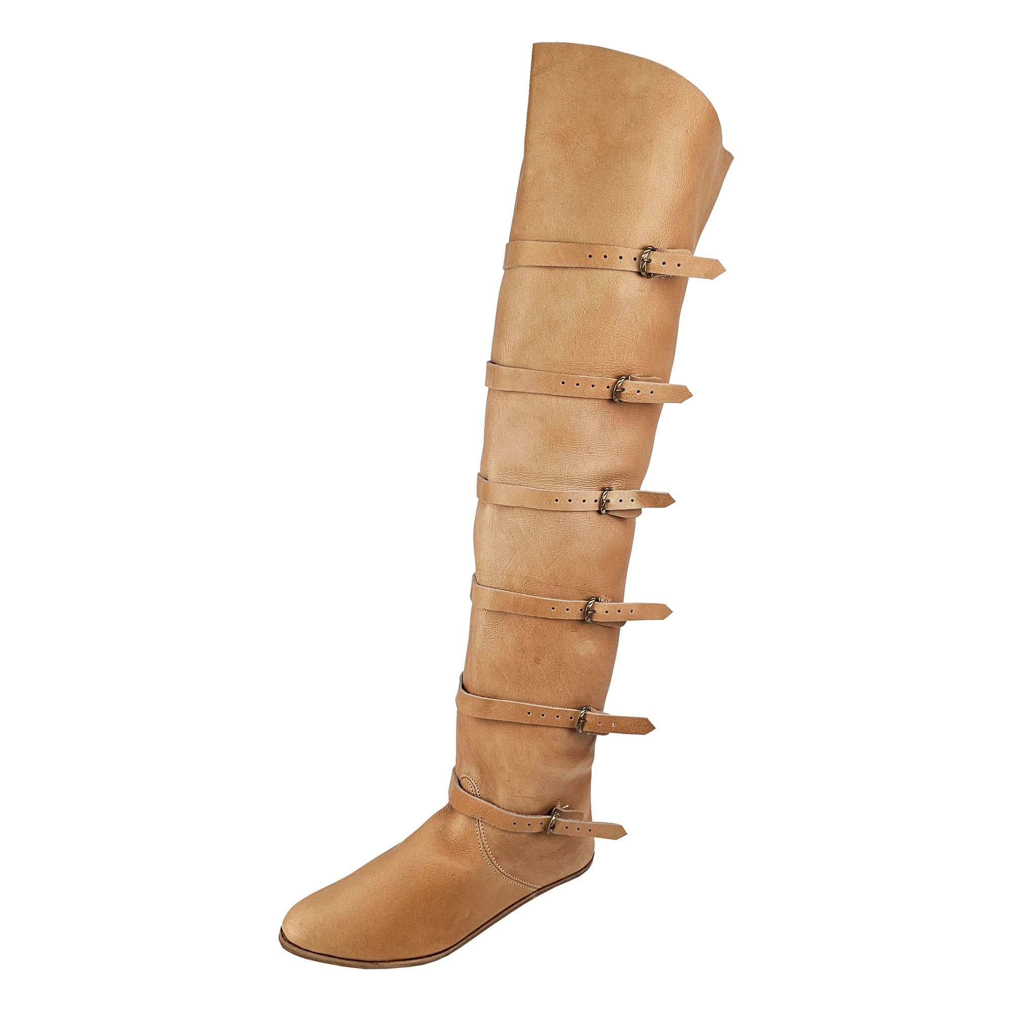 Ritter-Kostüm Mittelalterliche Überkniestiefel 15. Jahrhundert naturbraun
