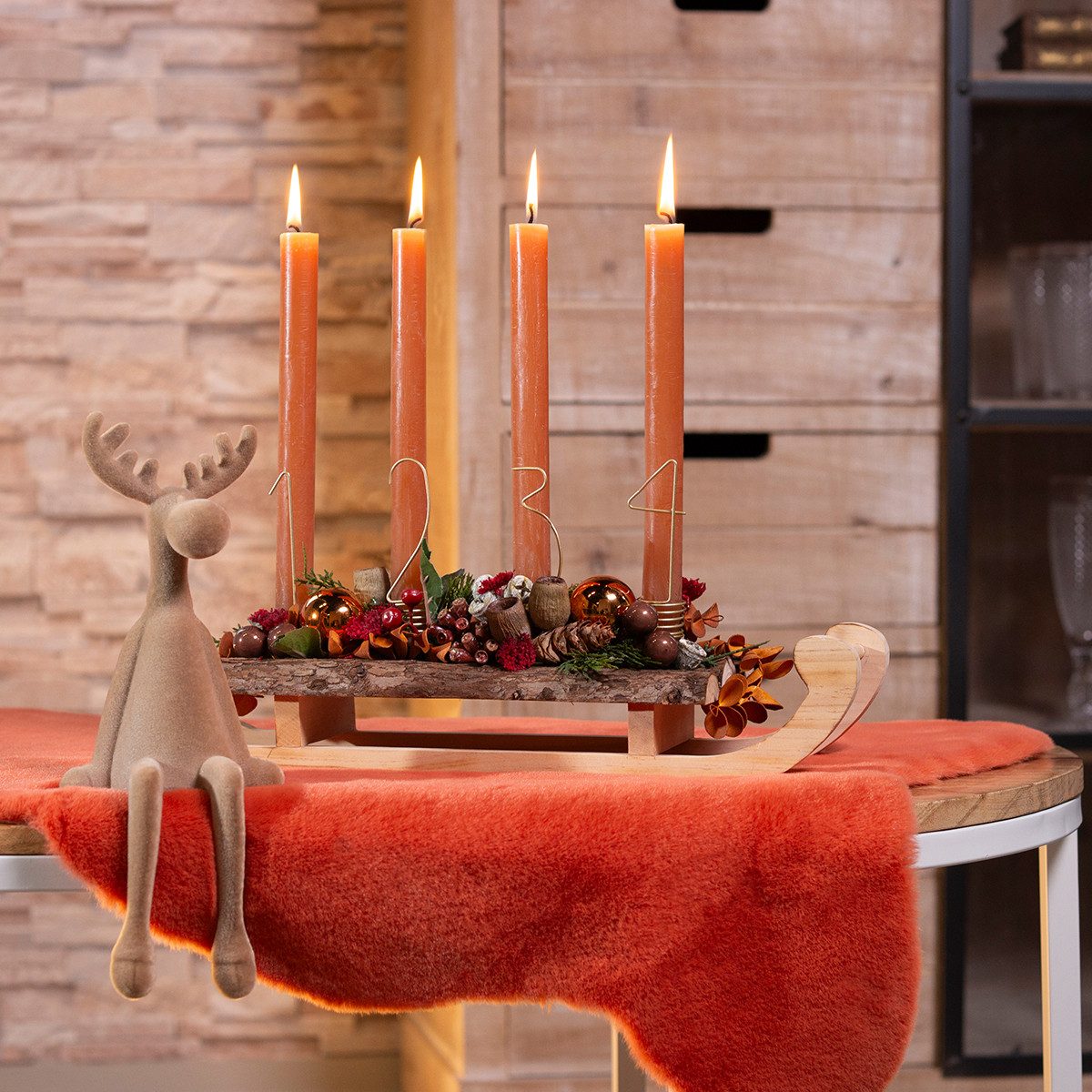 Florists Products Weihnachtsmann Kantenhocker Elch Braun 31cm Weihnachtsdeko 3er Set, 3 Stück