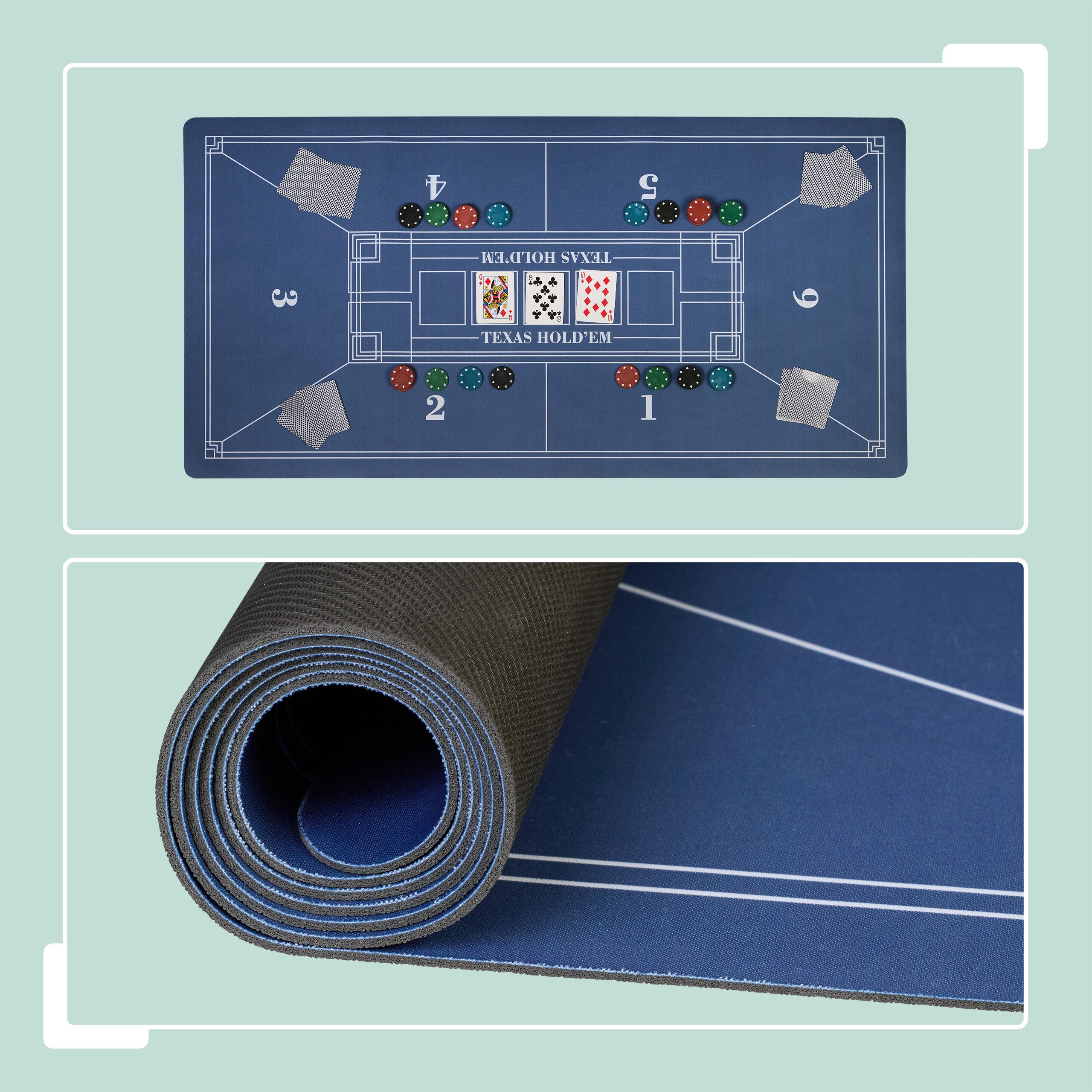 relaxdays Spiel Pokermatte 120 x 60 cm, blau