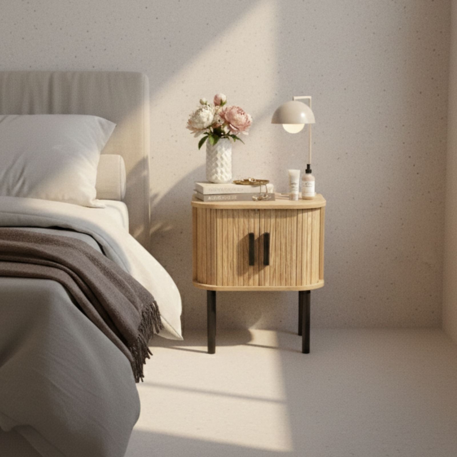 EDAXO Nachttisch Nachttisch SCAVA, geriffelt, 40 x 40 x 53 cm (Nachttisch / Beistelltisch, Einzelmöbel), Lamellenfront