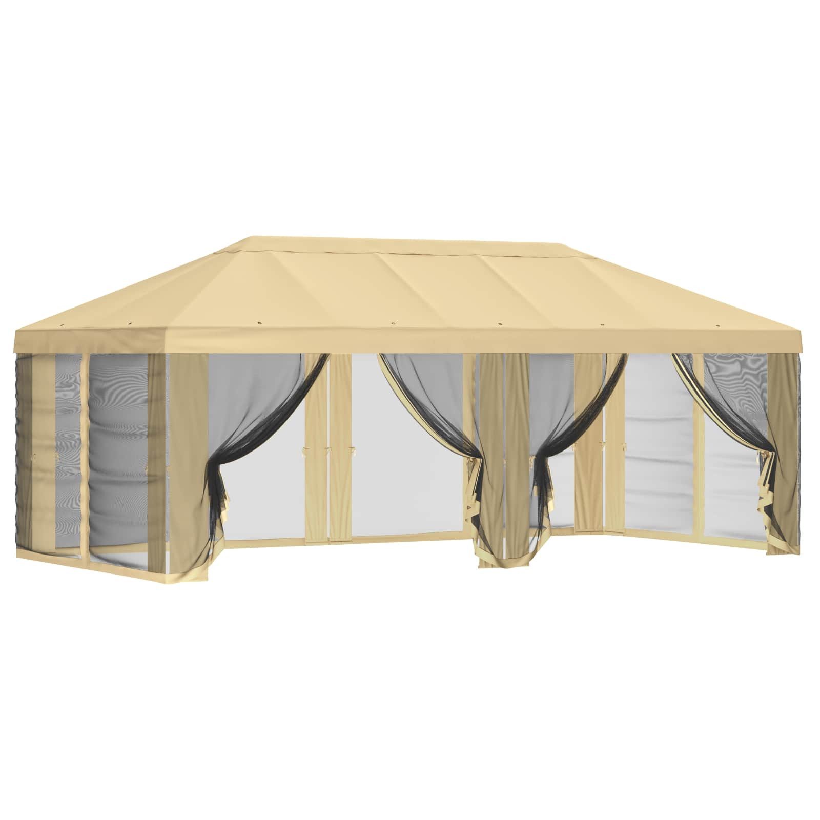 vidaXL Pavillon 6 x 3 m Pavillon Dach mit Seitenwänden 6x3 m Creme Polyester 190