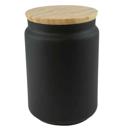 Lenxo Aufbewahrungsdose AD-1, matt schwarz, 1 Liter Volumen, 15,3 cm hoch, Bambusdeckel