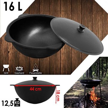 4BIG.fun Grilltopf NAMANGAN 16L Grilltopf WOK Uzbek Kasan Feuertopf, Gusseisen (Gusseisener Kasan mit Deckel)