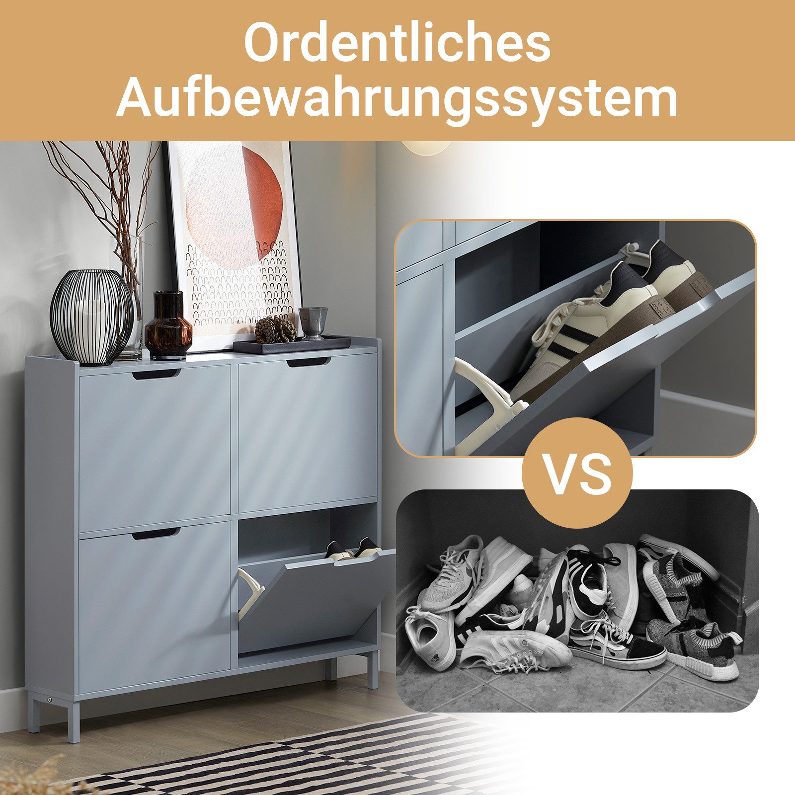 SoBuy Schuhkipper FSR100, mit 4 Klappen, Schuhschrank schmal, Schuhregal Schuhkipper, Diele Flur