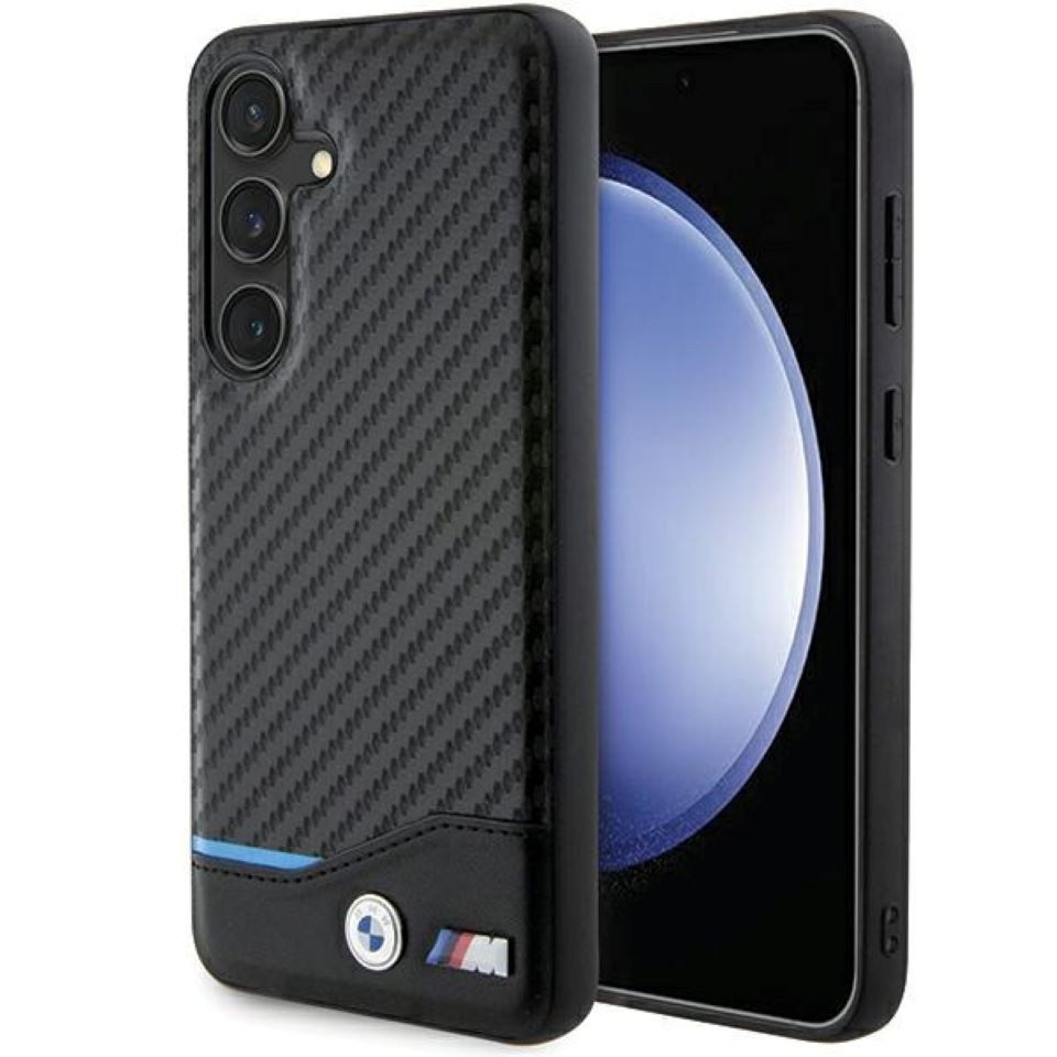 BMW Handyhülle Case Galaxy S24 Carbon-Optik schwarz Logo Metall 6,2 Zoll, Kantenschutz