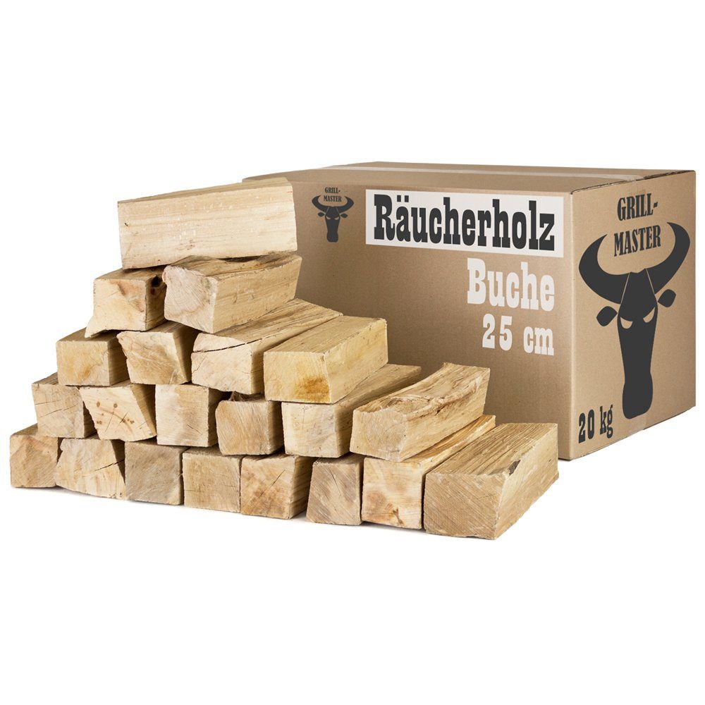 Grillmaster Kaminholz Räucherholz 20 kg Smoker Buchenholz ohne Rinde Smoke 25cm Brennholz, 20 kg