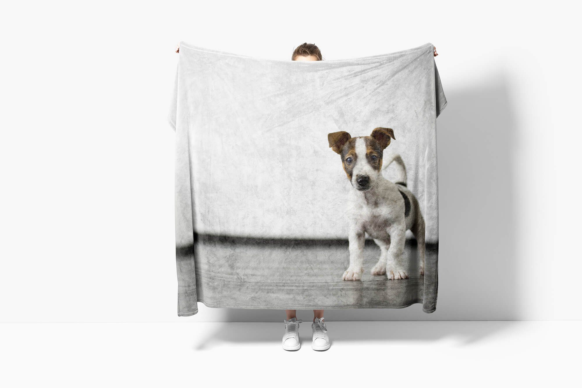 Sinus Art Handtücher Tiermotiv Baumwolle-Polyester-Mix Handtuch Hund süßer Handtuch Saunatuch Kuscheldecke mit (1-St), Strandhandtuch Welpe