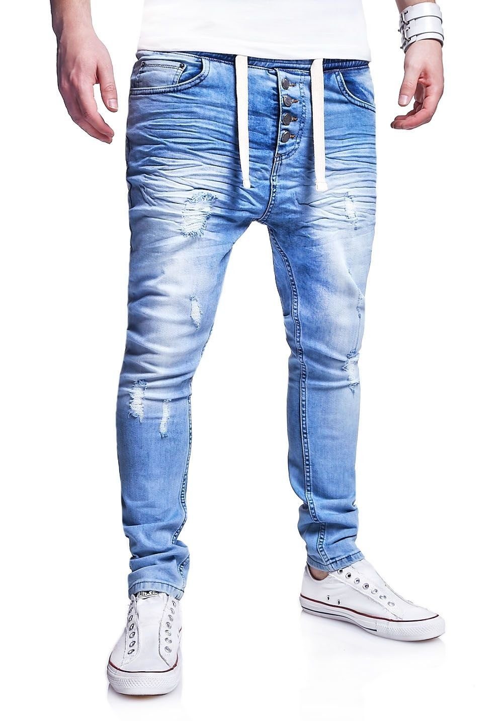 Herren Jeans behype Slim-fit-Jeans Mood im coolen Jogger-Stil