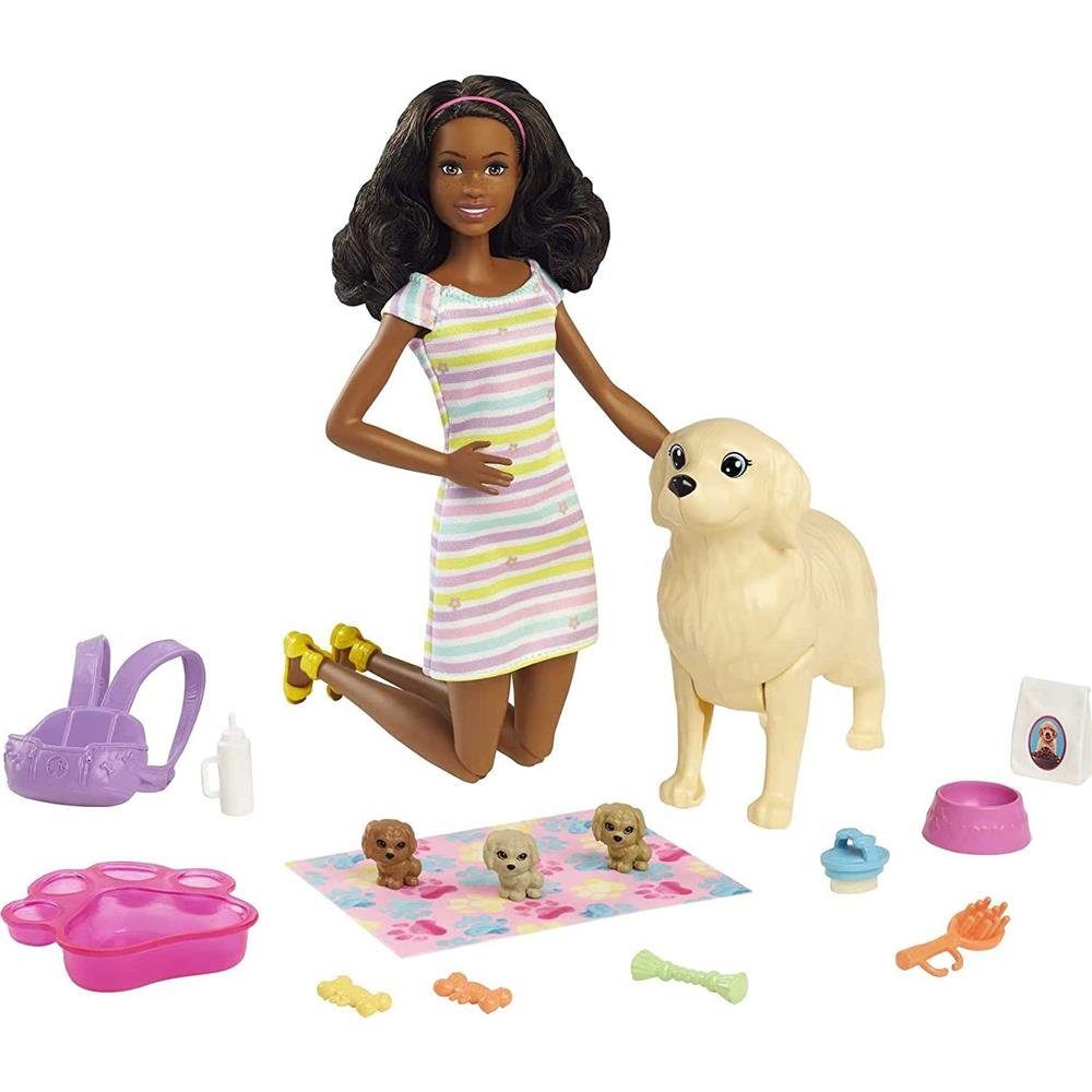 Mattel® Anziehpuppe Barbie Puppe (brünett) mit Hund und Welpen, Spielpuppe für Kinder ab 3 Jahren