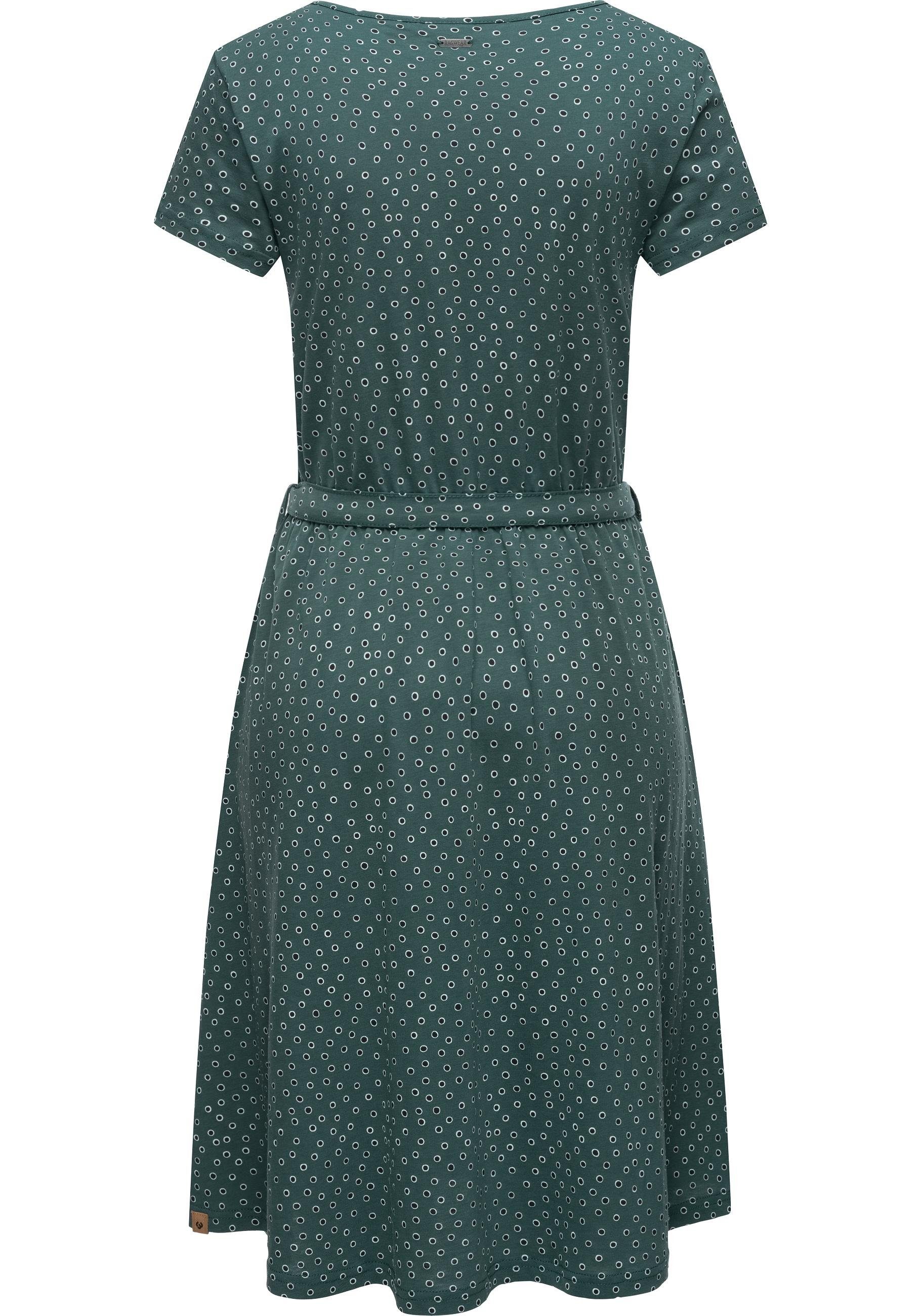 Ragwear Print Shirtkleid und mit dunkelgrün Gürtel stylisches Sommerkleid Organic Olina Dress