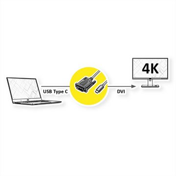 ROLINE USB Typ C - DVI Adapterkabel, ST/ST Audio- & Video-Adapter USB Typ C (USB-C) Männlich (Stecker) zu DVI-D 24+1, Dual-Link Männlich (Stecker), 100.0 cm