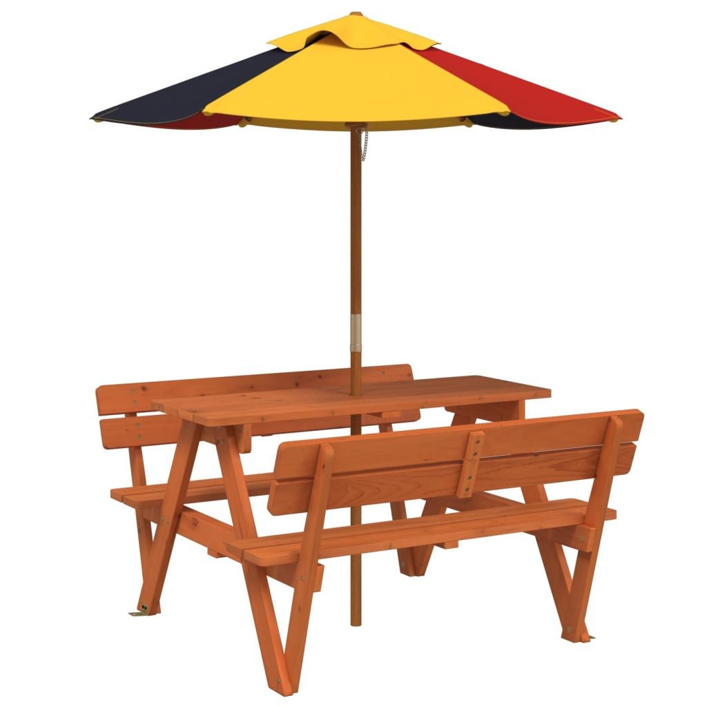 vidaXL Gartentisch Picknicktisch für 4 Kinder mit Sonnenschirm Massivholz Tanne (1-St)
