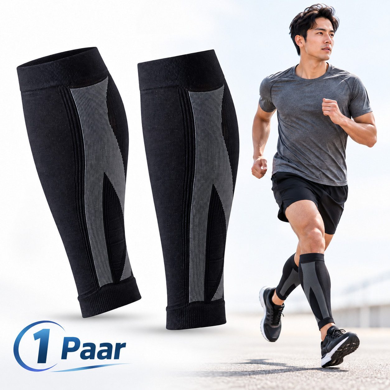 MOPUEA Stützbandage 1 Paar Wadenbandagen Damen Herren, Stützstrümpfe, Compression Socks (Wadenstütze für Sport, Laufen und Training, 2-tlg), elastische Waden Beinlinge mit Kompression