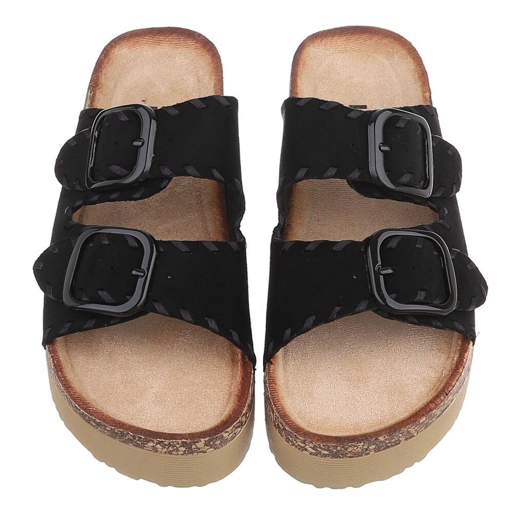 Ital-Design Damen Plateau-Pantolette mit Schnallen und Zierprägung Plateausandaletten (91895613) Flach Pantoletten in Schwarz – Bild 4 von 5
