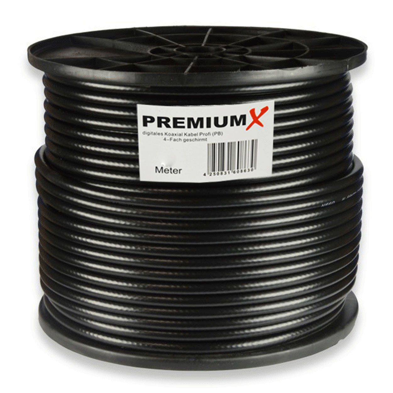 PremiumX Koaxialkabel PROFI SAT-Kabel F-Stecker 100m Schwarz 135dB KUPFER 4-fach 10x