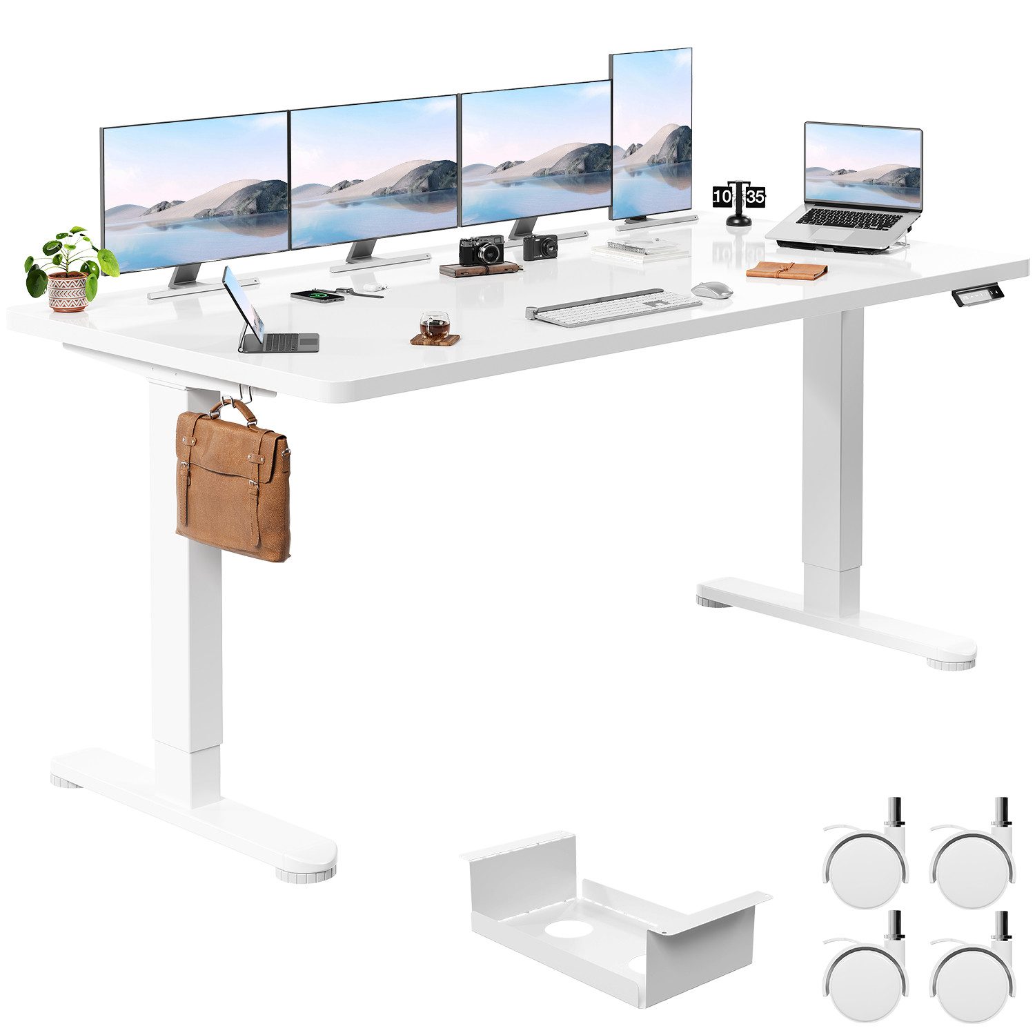 Furnicopia Schreibtisch Höhenverstellbar mit einer 25 mm dicken einteiligen Tischplatte (4-fache Höhenspeicherfunktion, Zweimotorantrieb und Tragfähigkeit über 100 kg Tischplatten-Tiefe ab 70 cm)
