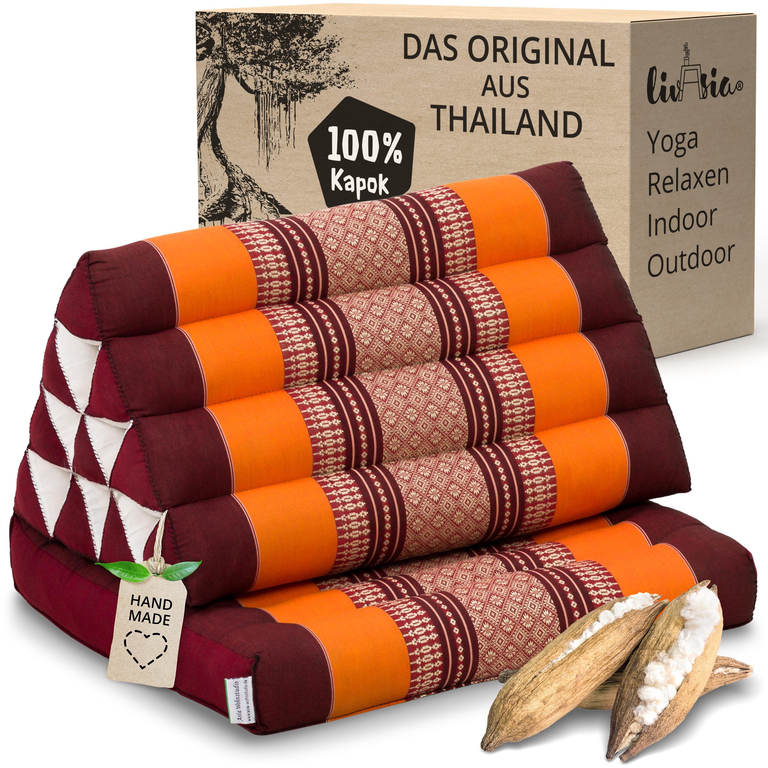 livasia Sitzsack Thaikissen 1 Auflage, vegan und handgefertigt, 75x50x8cm, Kapok