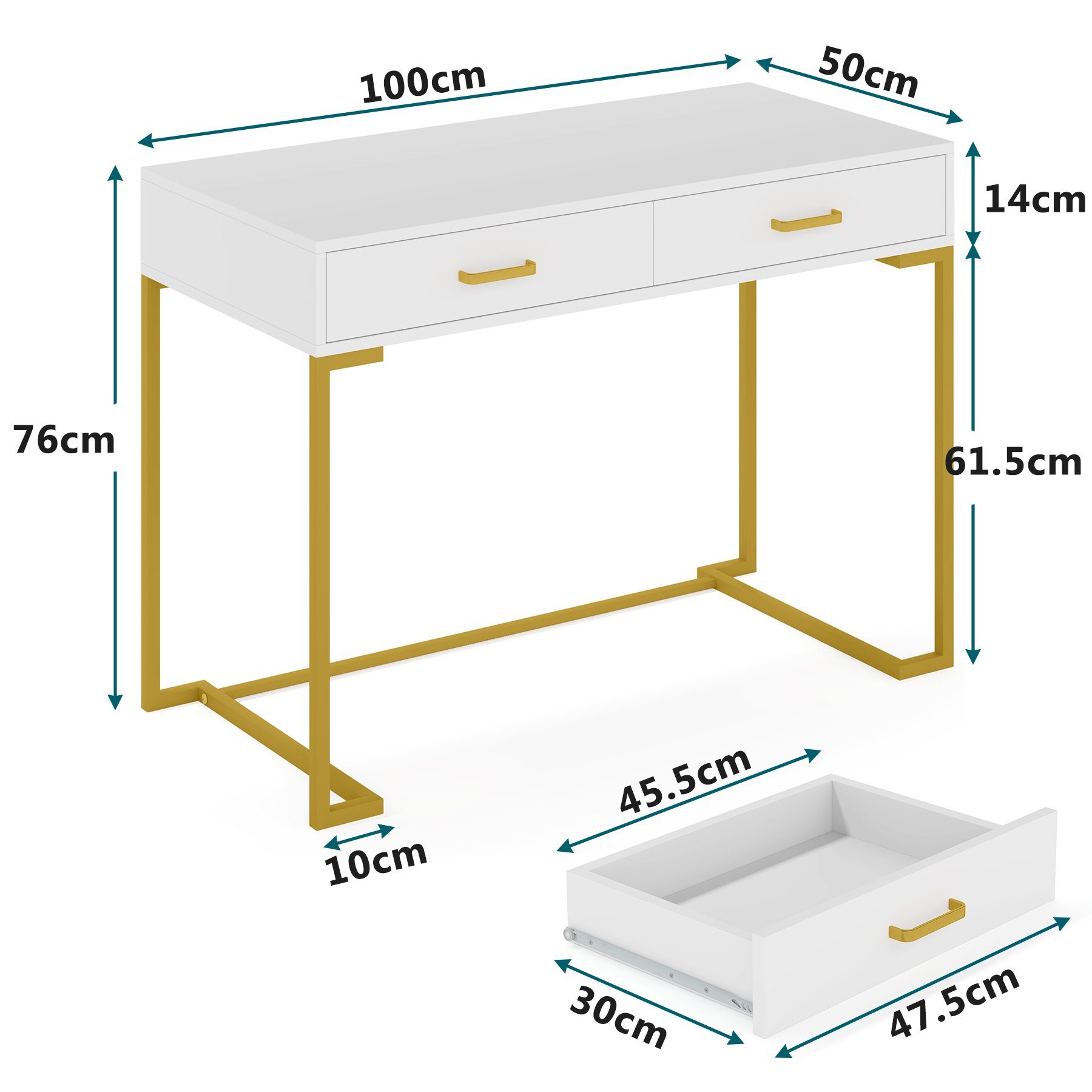 Tribesigns Gold Weiß Schubladen, in Schreibtisch Schreibtisch mit und Computertisch