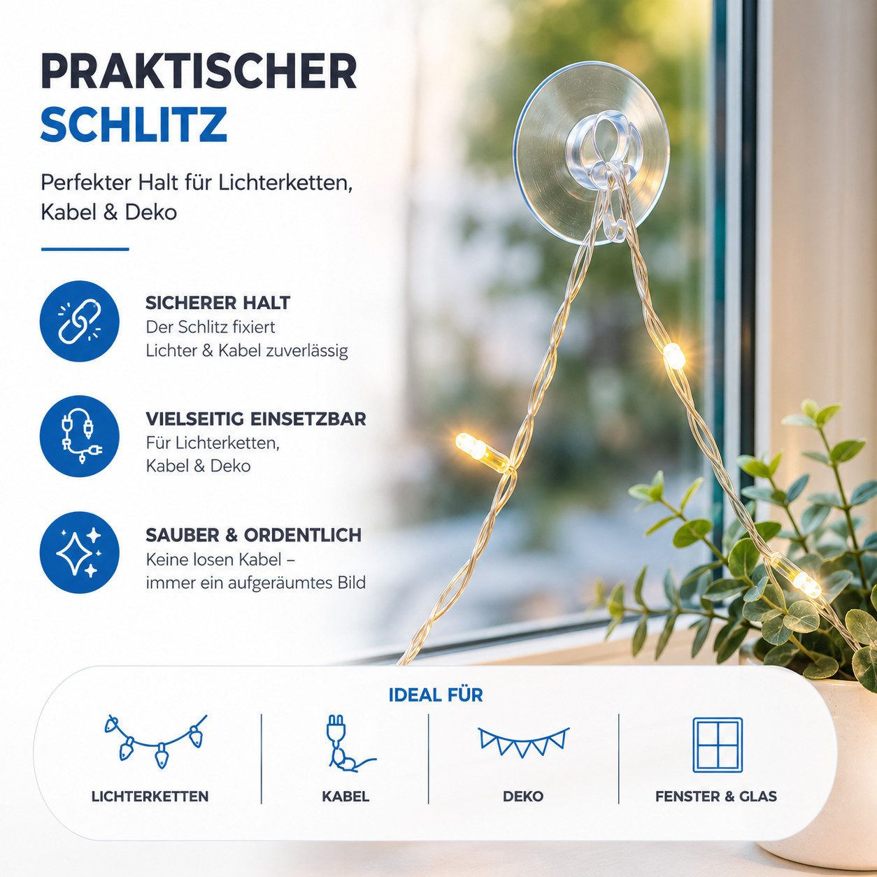 happymas Fensterhaken 20 transparente Saughaken mit Schlitz für Lichterketten, (20-St., 20er Set), Saugnapfhalter Fenster – Bild 4 von 5