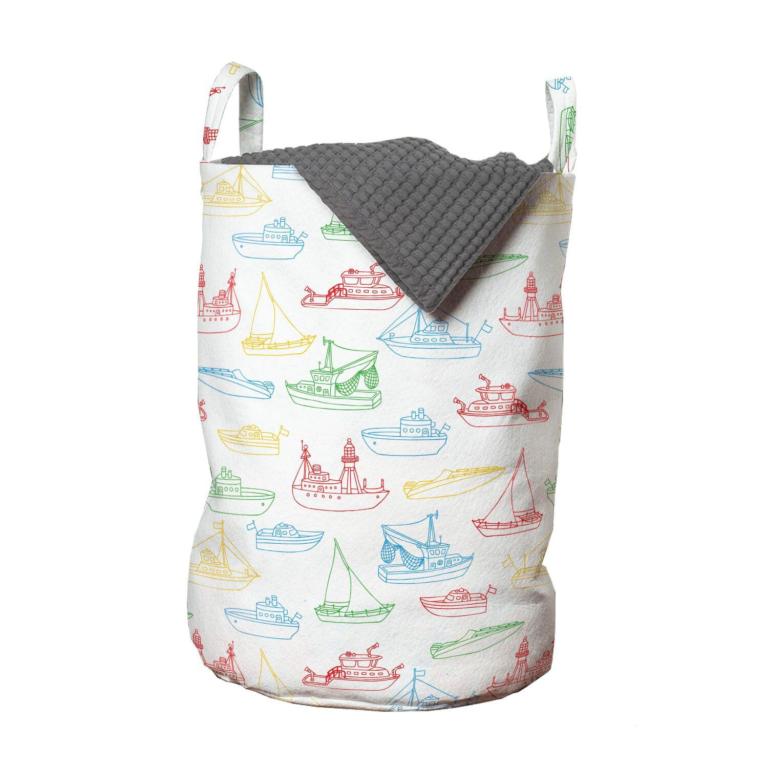 Abakuhaus Wäschesäckchen Wäschekorb mit Griffen Kordelzugverschluss für Waschsalons, Marine Verschiedene Wasserfahrzeuge