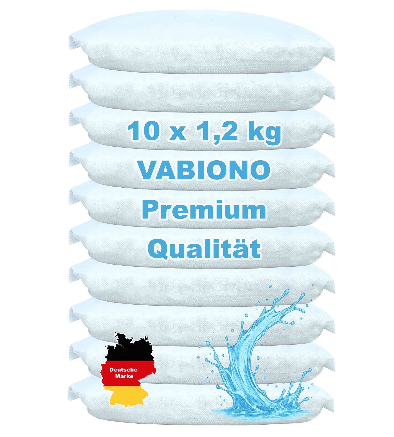 VABIONO Raumentfeuchter-Nachfüllpack 10 x 1,2 kg für Granulat Luftentfeuchter - kostengünstig + effektiv, für Entfeuchter, Geruchsneutral, kein Stromverbrauch, Deutsche Marke, kostenfreier Versand