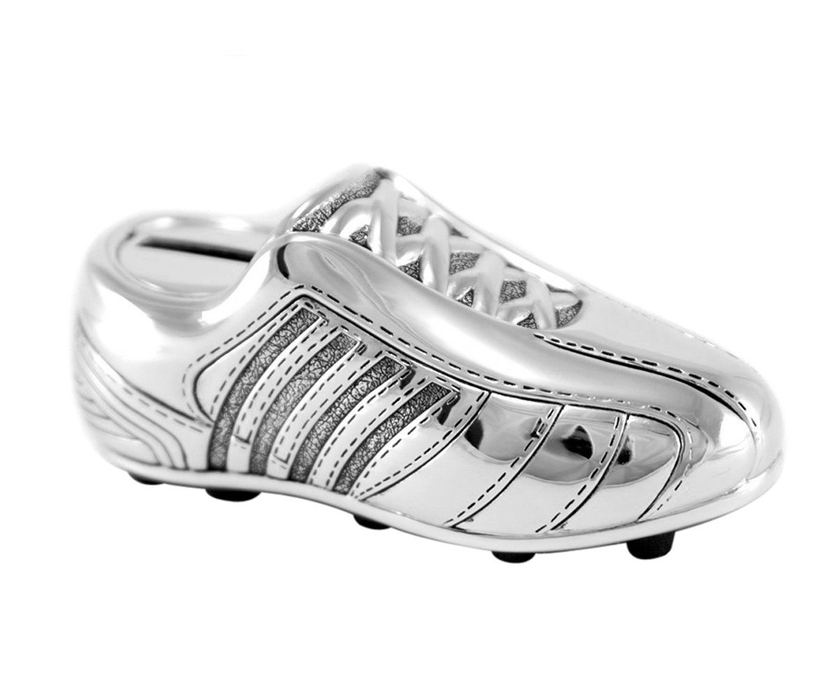 Brillibrum Spardose Fußballschuh Spardose Gelddose Metall versilbert Fußballfan