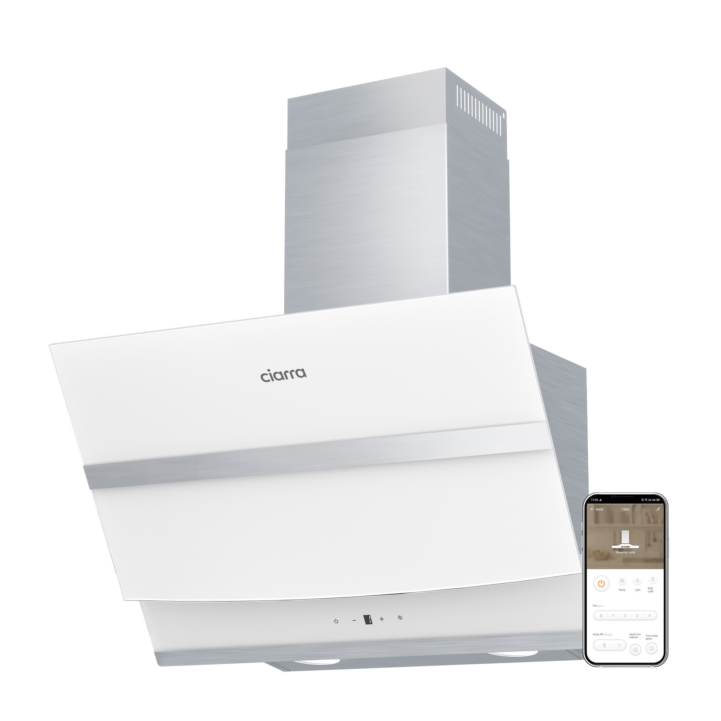 CIARRA Kopffreihaube 60cm Dunstabzugshaube 650 m³/h Wlan -APP & Touch Control Serie CA6736NB CA6736NW 60cm Dunstabzugshaube 650 m³/h Wlan -APP & Touch Control, 4 Sufen Inkl. BOOST Schräghaube Leise 5-Minuten-Nachlaufschaltung