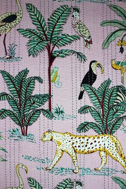 Indradanush Wanddekoobjekt Wandbehang Afrika Tiere bedruckt Stoff 40 / 90x140 cm Holzstäbe (1 Stück), bedruckte Wanddeko aus Baumwolle, bestickt, bunt