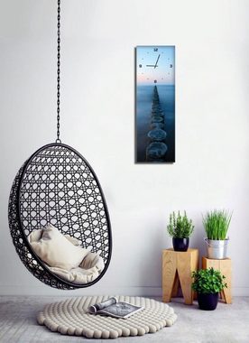 Levandeo® Wanduhr (Wanduhr aus Glas 20x60cm Uhr als Glasbild Meer Ozean Steg Design)