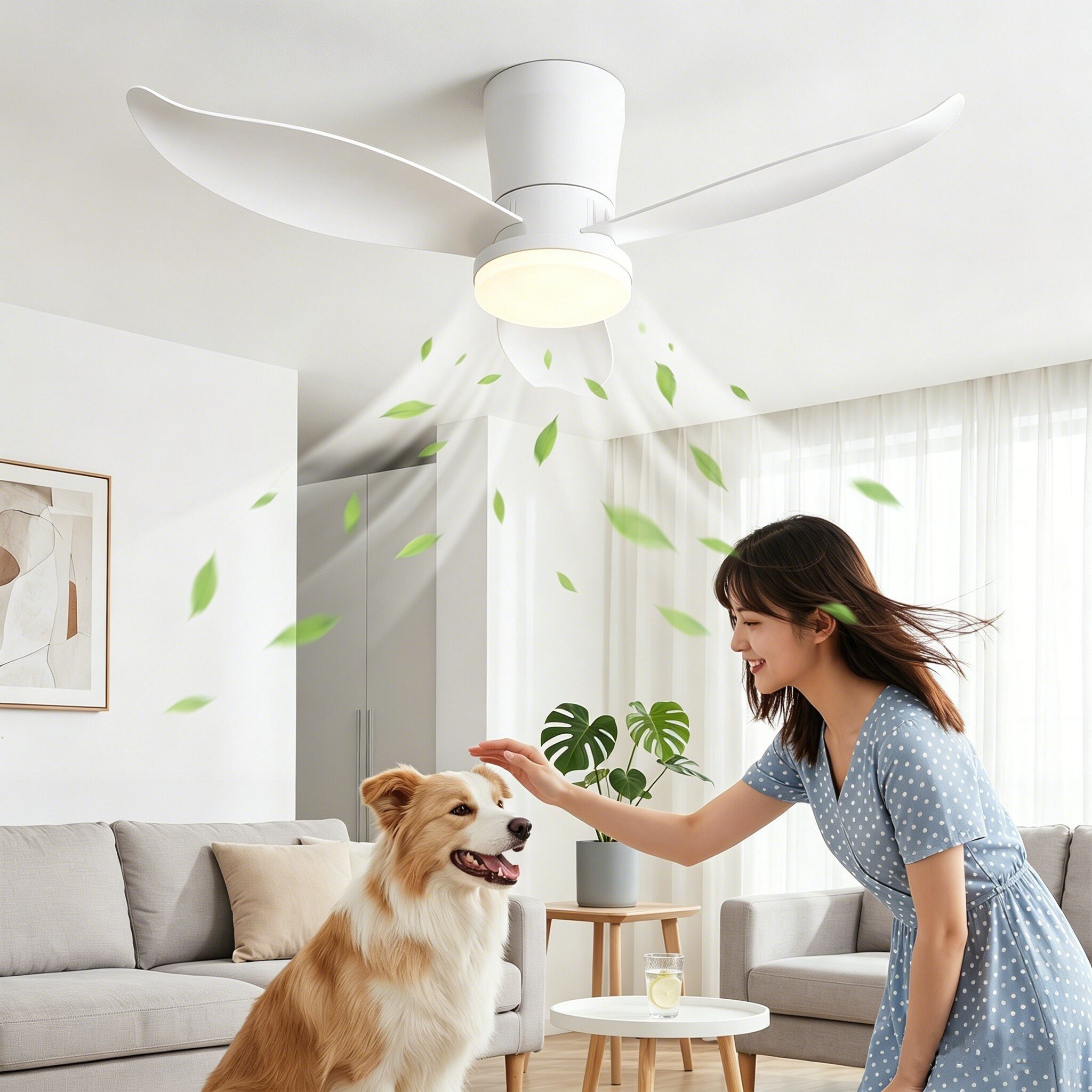 oyajia Deckenventilator Leise Deckenventilator mit Beleuchtung inkl Fernbedienung 95CM, 6 Geschwindigkeiten Timer Vor- & Rücklauf LED dimmbar CCT Nachtlicht