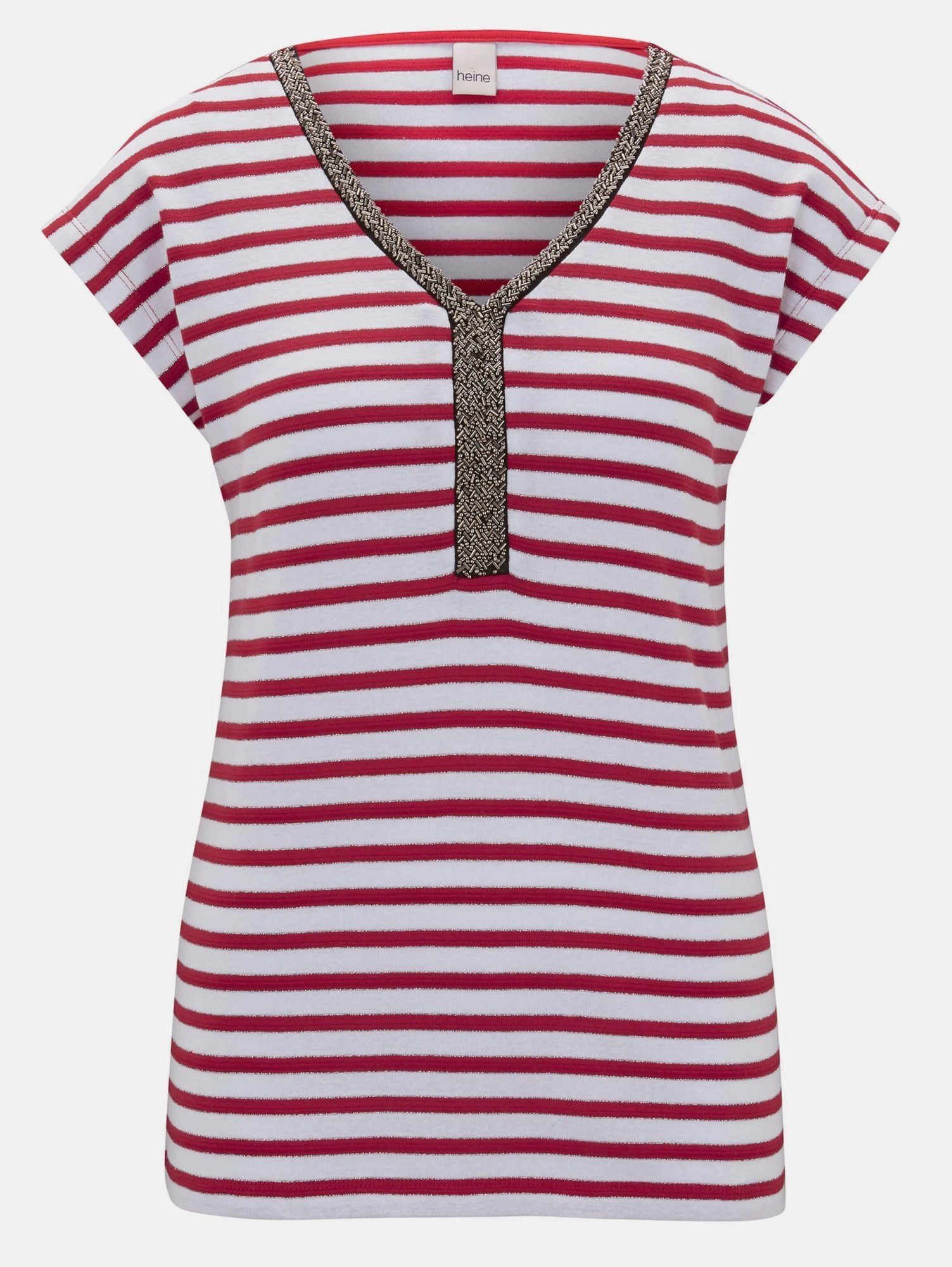 heine V-Shirt »Linea Tesini Damen T-Shirt mit V-Ausschnitt, rot-weiß«  online kaufen | OTTO