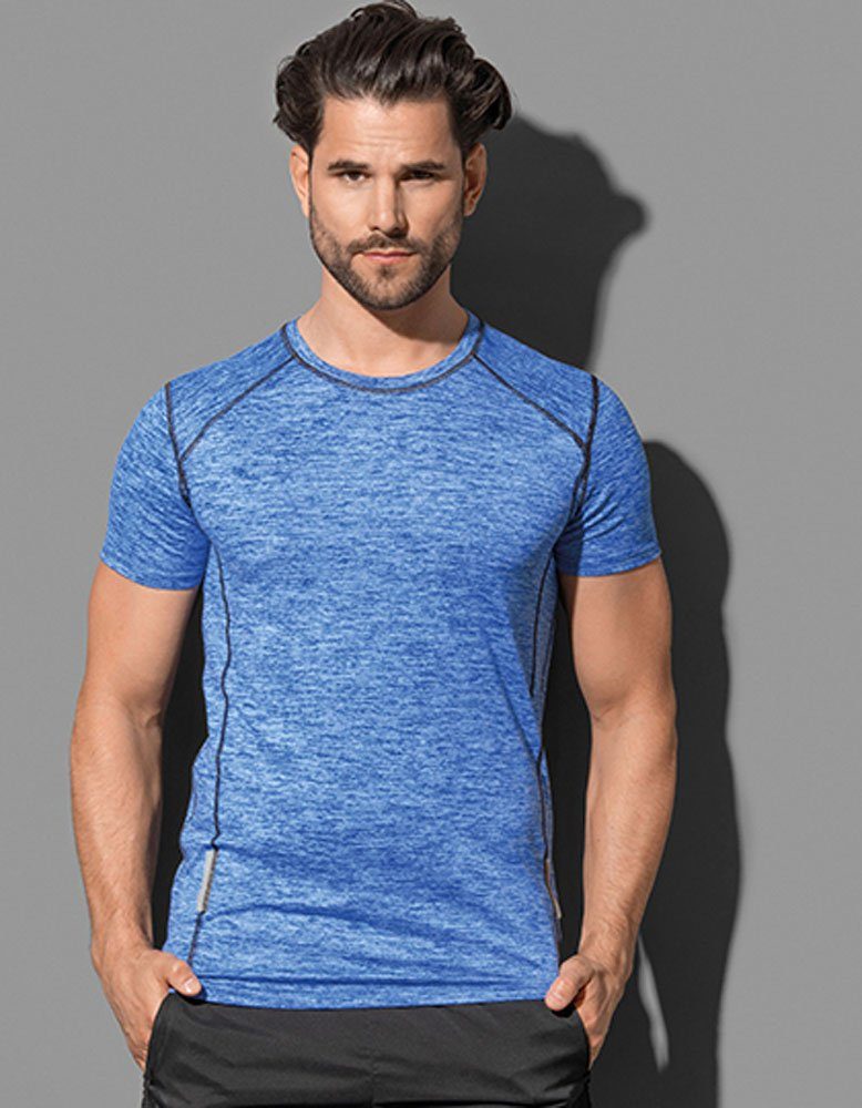 Goodman Design Funktionsshirt Herren Sport Shirt Superweiche ACTIVE-DRY-Qualität, Reflektierendes Band Blue Heather